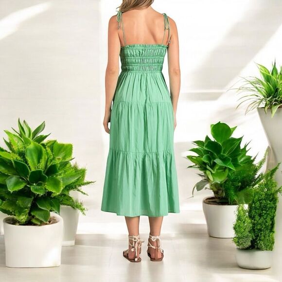 ELAN Women’s Smocked Tiered Midi Dress in the Size Large in Mint Green Color - Picture 5 of 10